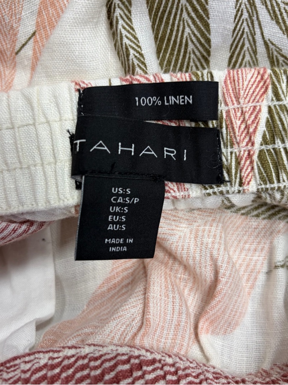 Tahari Women White Pink Green Tropical Palm Leaf 100% Linen Ruffle Mini Skirt S - Picture 3 of 5
